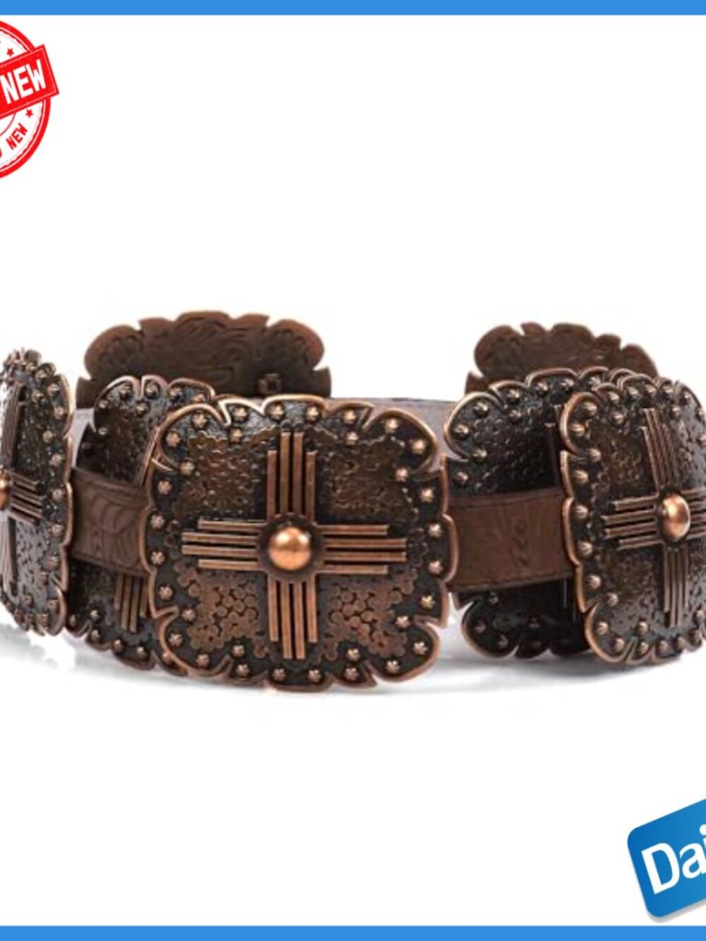 Women's Leather Belt with Western Conchos, Removable Buckle, Size Large - Picture 6 of 7